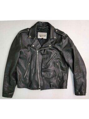Wilsons Open Road Vintage Black Leather Motorcycle Moto Biker Jacket Men's L